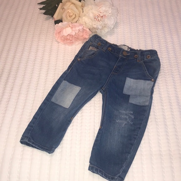 Zara Baby Patchwork Denim Jeans Size Girls 12-18 Months - Picture 1 of 7